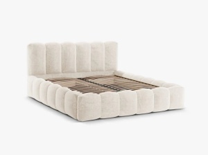 PAT TAPITAT LUPINE, 180X200, BEJ DESCHIS, SOMIERA RABATABILA, CU TAPITERIE DIN TEXTIL CHENILLE PERFECT ARMONY, MICADONI - Img 2