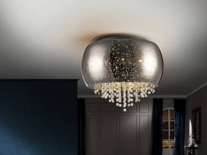 PLAFONIERA CAELUM, 40 CM, CROM/TRANSPARENT, DIN METAL SI STICLA, STIL MODERN