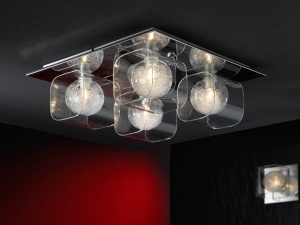 PLAFONIERA ECLIPSE, 42 CM, CROM/TRANSPARENT, DIN METAL SI STICLA, STIL MODERN