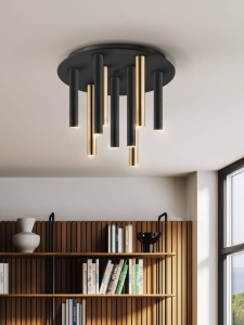 PLAFONIERA VARAS, 42CM, NEGRU MAT/AURIU/OPAL, DIN METAL SI ACRIL, STIL MODERN