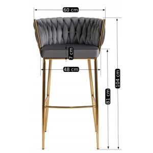 SCAUN BAR, ARTIM MEBLE, REALIZAT DIN CATIFEA SI METAL, CULOARE GRI/AURIU, STIL MODERN - Img 6
