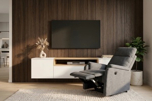 SCAUN CINEMA, HOLLYWOOD, REGLABIL ELECTRIC, REALIZAT DIN MATERIAL TEXTIL DE CULOARE GRI, INVICTA INTERIOR