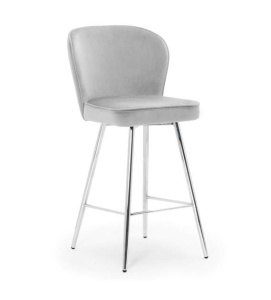SCAUN DE BAR AINE, 60 CM, GRI/CROM, TAPITERIE DIN CATIFEA SI PICIOARE DIN METAL, STIL MODERN