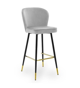 SCAUN DE BAR AINE, 70 CM, GRI/AURIU/NEGRU, TAPITERIE DIN CATIFEA SI PICIOARE DIN METAL, STIL MODERN