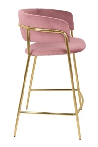 SCAUN DE BAR DELTA 65 ROZ/AURIU, CU TAPITERIE DIN VELUR SI PICIOARE DIN METAL, STIL MODERN GLAMOUR - Img 2