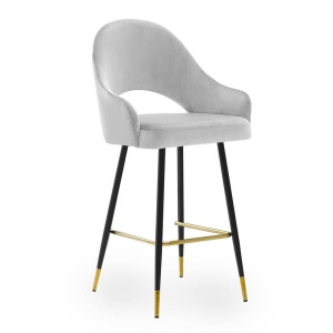 SCAUN DE BAR GODA, 60 CM, GRI/NEGRU/AURIU, TAPITERIE DIN CATIFEA SI PICIOARE DIN METAL, STIL MODERN