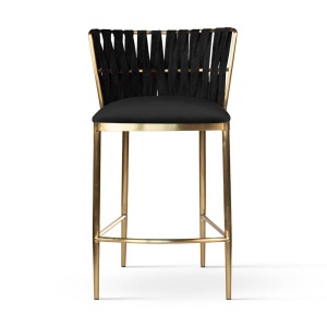 SCAUN DE BAR HORDIA, 60 CM, NEGRU/AURIU PERIAT, TAPITERIE DIN CATIFEA SI PICIOARE DIN METAL, STIL MODERN - Img 2