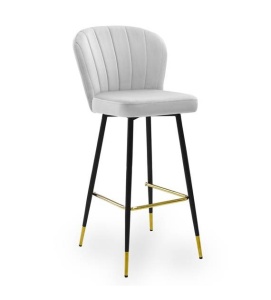 SCAUN DE BAR SHELLY, 70 CM, GRI/NEGRU/AURIU, TAPITERIE DIN CATIFEA SI PICIOARE DIN METAL, STIL MODERN