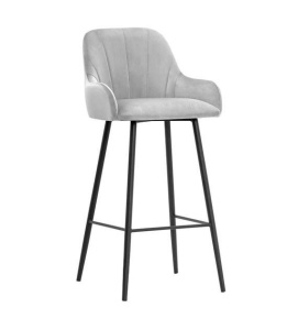 SCAUN DE BAR TULIP, 70 CM, GRI/NEGRU, TAPITERIE DIN CATIFEA SI PICIOARE DIN METAL, STIL MODERN