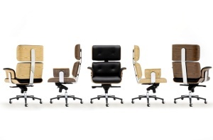 SCAUN DE BIROU DE LUX, ARTIM LOUNGE BUSINESS, REALIZAT PIELE NATURALA ITALIANA SI LEMN, CULOARE NEGRU/NUC, STIL EAMES - Img 3