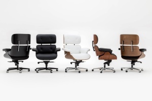 SCAUN DE BIROU LOUNGE, PIELE NATURALA ITALIANA SI LEMN DE NUC, CULOARE ALB/NUC, STIL EAMES - Img 3