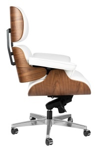 SCAUN DE BIROU LOUNGE, PIELE NATURALA ITALIANA SI LEMN DE NUC, CULOARE ALB/NUC, STIL EAMES - Img 5