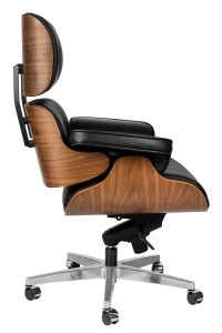 SCAUN DE BIROU LOUNGE, PIELE NATURALA ITALIANA SI LEMN DE NUC, CULOARE NEGRU/NUC, STIL EAMES - Img 9