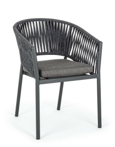SCAUN DE GRADINA FLORENCIA GRI INCHIS, CONFECTIONAT DIN ALUMINIU, FRANGHIE SI TEXTIL, STIL MODERN