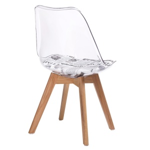 SCAUN DIN POLICARBONAT CU PICIOARE DIN LEMN DE STEJAR NORDIC CLEAR STIL MODERN B2 - Img 2