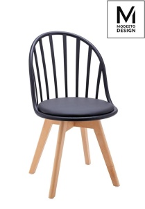 SCAUN DINING ALBERT, NEGRU/FAG, DIN POLIPROPILENA SI PIELE ECOLOGICA, STIL MODERN