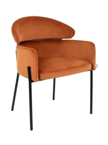 SCAUN DINING ALEXIA, CU TAPITERIE DIN CATIFEA, PORTOCALIU/NEGRU, STIL MODERN