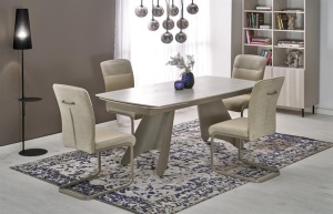 SCAUN DINING DELTA, ROZ/AURIU, CU TAPITERIE DIN CATIFEA SI METAL, STIL MODERN - Img 3