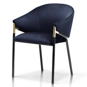 SCAUN DINING FANCY, ALBASTRU INCHIS//NEGRU/AURIU, TAPITERIE DIN CATIFEA SI PICIOARE DIN METAL, STIL MODERN, ATR