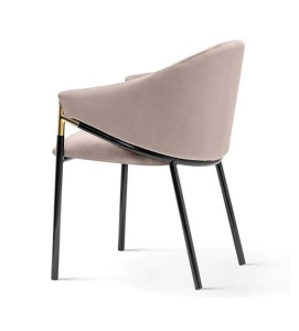 SCAUN DINING FANCY, BEJ/NEGRU/AURIU, TAPITERIE DIN CATIFEA SI PICIOARE DIN METAL, STIL MODERN - Img 3