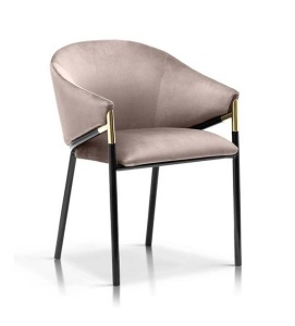 SCAUN DINING FANCY, BEJ/NEGRU/AURIU, TAPITERIE DIN CATIFEA SI PICIOARE DIN METAL, STIL MODERN - Img 5