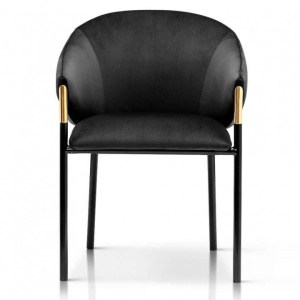 SCAUN DINING FANCY, NEGRU/AURIU/NEGRU, TAPITERIE DIN CATIFEA SI PICIOARE DIN METAL, STIL MODERN, ATR - Img 5