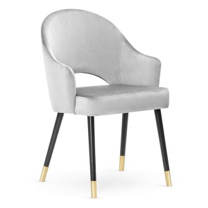 SCAUN DINING GODA PLUS, GRI/NEGRU/AURIU, TAPITERIE DIN CATIFEA SI PICIOARE DIN LEMN, STIL MODERN