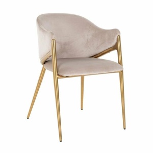 SCAUN DINING GWEN, KAKI/AURIU, TAPITERIE DIN CATIFEA SI PICIOARE DIN METAL, STIL MODERN B2