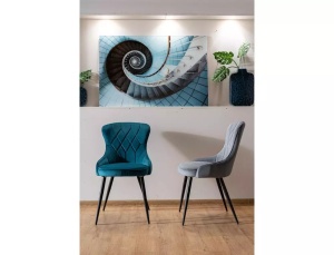 SCAUN DINING LOTUS, TURCOAZ BLUVEL 85/NEGRU MAT, TAPITERIE DIN CATIFEA SI PICIOARE DIN METAL, STIL MODERN - Img 3