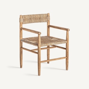 SCAUN DINING MANHULA, MARO, CU BRATE, CONFECTIONAT DIN LEMN DE TEC SI FIBRE NATURALE, STIL MODERN