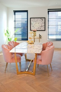 SCAUN DINING PIPPA, ROZ PUDRA/AURIU, DIN CATIFEA SI METAL, STIL MODERN RICHMOND INTERIORS - Img 3