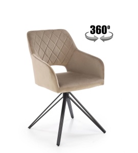 SCAUN DINING PIVOTANT K535, BEJ/NEGRU, TAPITERIE DIN CATIFEA SI PICIOARE DIN METAL, STIL MODERN - Img 1