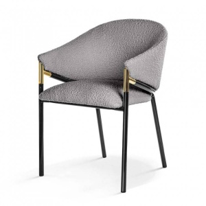 SCAUN DINING PLUSAT FANCY BUKLA, GRI/NEGRU/AURIU, TAPITERIE DIN TEXTIL PLUSAT SI PICIOARE DIN METAL, STIL MODERN, ATR - Img 1