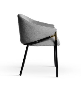 SCAUN DINING PLUSAT FANCY BUKLA, GRI/NEGRU/AURIU, TAPITERIE DIN TEXTIL PLUSAT SI PICIOARE DIN METAL, STIL MODERN, ATR - Img 3