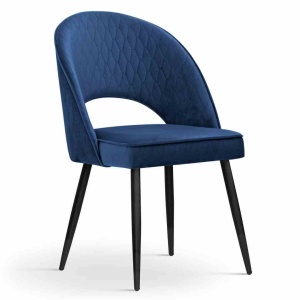 SCAUN DINING PONTE MATLASAT, ALBASTRU INCHIS/NEGRU, STIL MODERN