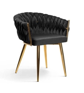 SCAUN DINING ROSA, NEGRU/AURIU, TAPITERIE DIN CATIFEA SI PICIOARE DIN METAL, STIL MODERN