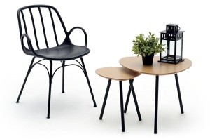 SCAUN DINING/TERASA CASTERIA, NEGRU, DIN POLIPROPILENA SI METAL, STIL MODERN