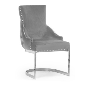 SCAUN DINING TOULOUSE, GRI/CROM, TAPITERIE DIN CATIFEA, SPUMA, ARCURI SI METAL, STIL MODERN