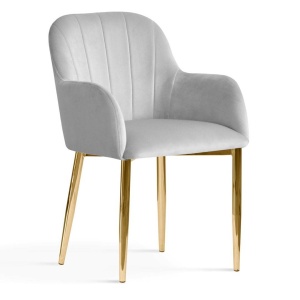 SCAUN DINING TULIP, GRI/AURIU, TAPITERIE DIN CATIFEA SI PICIOARE DIN METAL, STIL MODERN