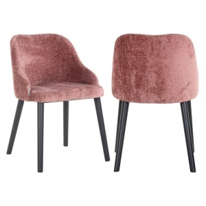 SCAUN DINING TWIGGY, ROZ/NEGRU, TAPITERIE DIN TESATURA CHENILLE SI PICIOARE DE LEMN, STIL MODERN B2 - Img 4