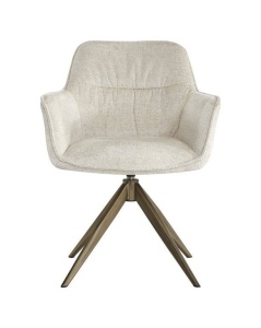 SCAUN PIVOTANT ALINE, ALB/AURIU ANTICHIZAT, TAPITERIE DIN TESATURA CHENILLE SI PICIOARE DIN METAL, STIL MODERN B2 - Img 5