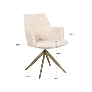 SCAUN PIVOTANT DAKOTA NIAGARA BEIGE, CU BRATE, 212405, CONFECTIONAT DIN POLIESTER, METAL SI SPUMA, BEJ/AURIU, STIL MODERN - Img 6