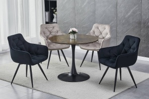SCAUN PIVOTANT MANGO, NEGRU BLUVEL 19/NEGRU MAT, TAPITERIE DIN CATIFEA SI PICIOARE DIN METAL, STIL MODERN - Img 2