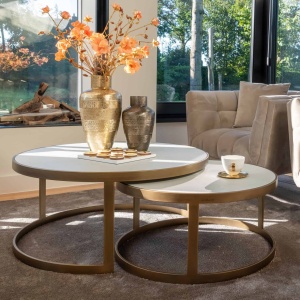 SET 2 MASUTE DE CAFEA WHITEBONE VERONA, 211839, CONFECTIONATA DIN FURNIR DE STEJAR SI METAL, CULOAREA AURIU SI ALB, STIL MODERN