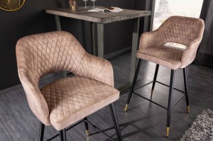 SET 2 SCAUNE BAR, PARIS, CATIFEA GRI/BEIGE, COD 41515, STIL RETRO - Img 1