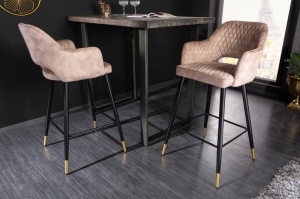 SET 2 SCAUNE BAR, PARIS, CATIFEA GRI/BEIGE, STIL RETRO