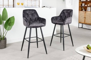 SET 2 SCAUNE DE BAR, MILANO, DIN CATIFEA GRI SI METAL, COD 41957, DESIGN MODERN - Img 1