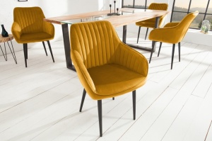 SET 2 SCAUNE, TURIN, CATIFEA GALBEN/MUSTAR SI PICIOARE METAL, STIL MODERN