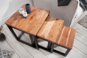 SET 3 MASUTE DE CAFEA, ELEMENTS, DIN LEMN SALCAM SI SUPORT METAL, COD 39576, ASPECT INDUSTRIAL - Img 3