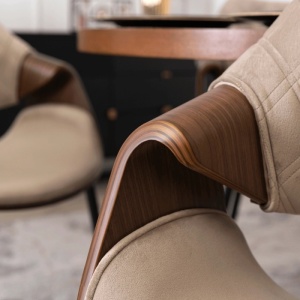 SET 4 SCAUNE, ARTIM MEBLE, REALIZAT DIN MATERIAL CATIFEA BEJ SI FURNIR/METAL, STIL MODERN - Img 6